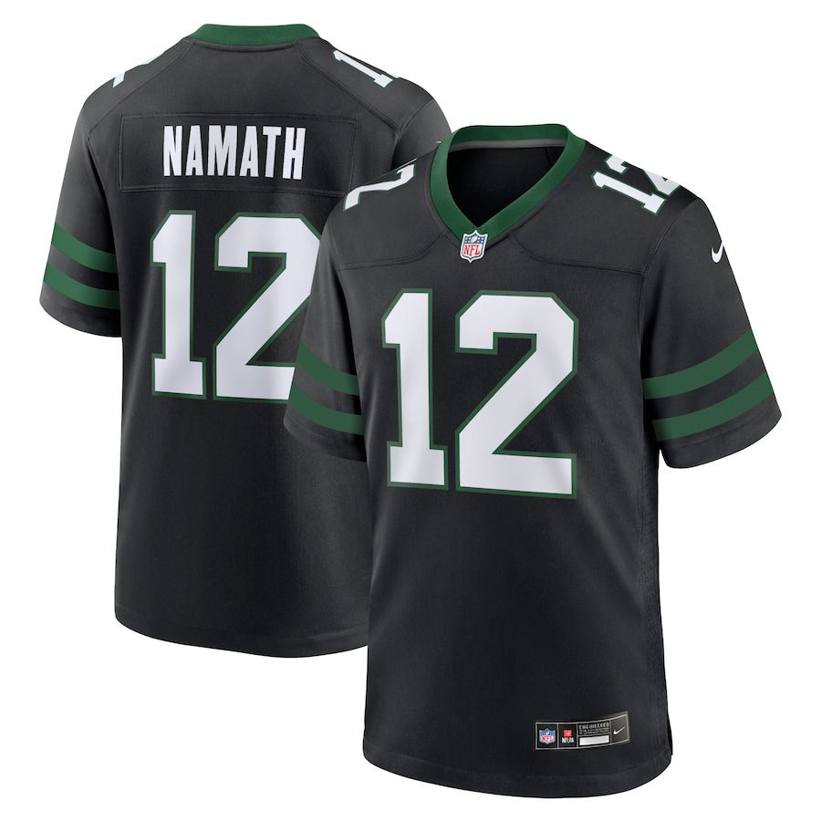 Men New York Jets #12 Joe Namath Nike Legacy Black Alternate Retired Player Game NFL Jersey->->NFL Jersey